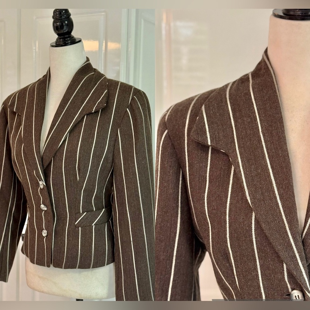 Brown Pinstripe Blazer - Classic Tailored Women's Jacket